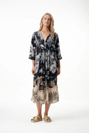 Shop Oneseason Mia-Midnight Palm-Viscose-Black - Oneseason Australia