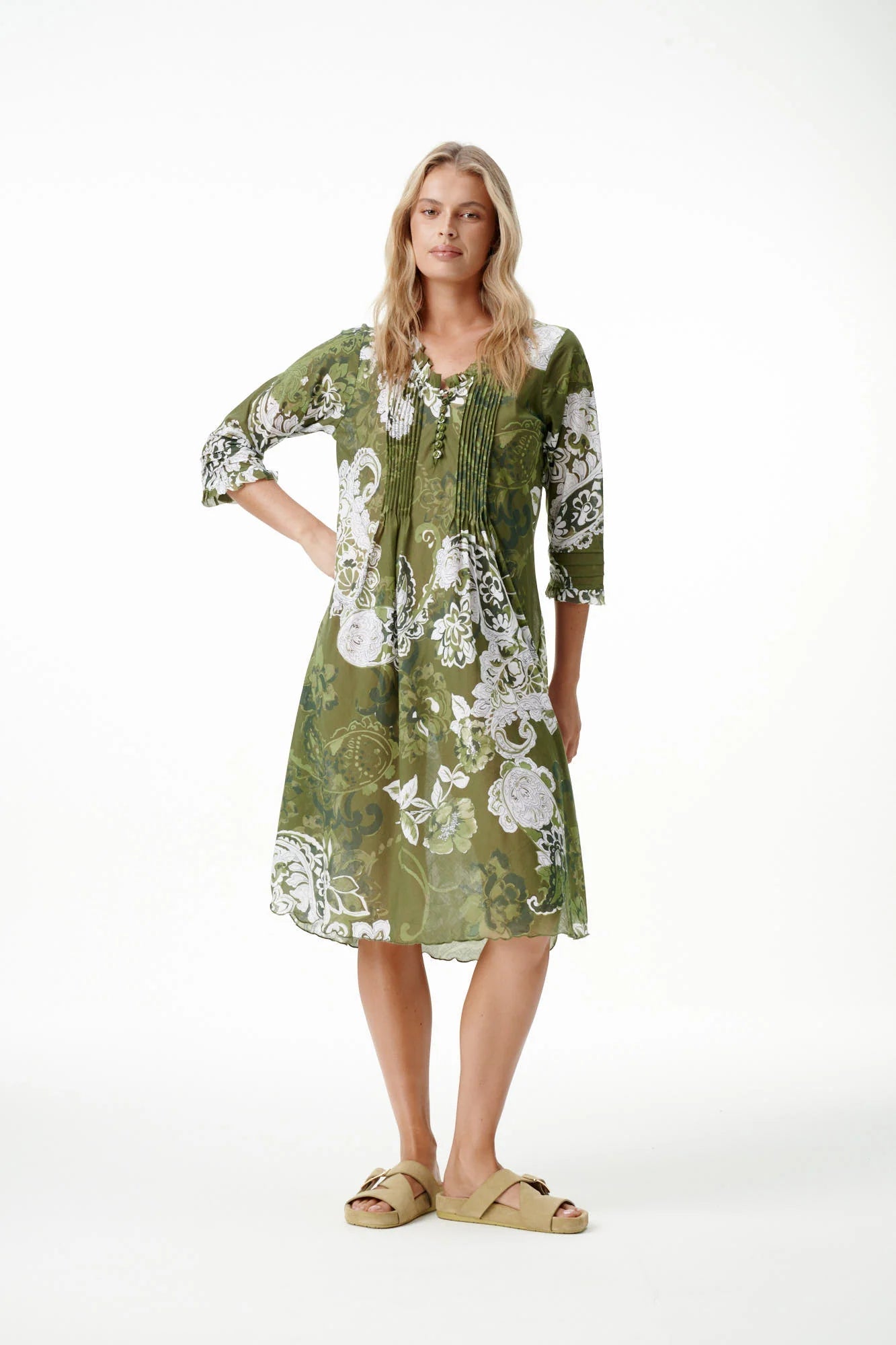 Shop Oneseason Middy Poppy Cotton Dress in Khaki Swirl - Oneseason Australia