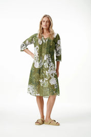 Shop Oneseason Middy Poppy Cotton Dress in Khaki Swirl - Oneseason Australia