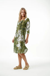 Shop Oneseason Middy Poppy Cotton Dress in Khaki Swirl - Oneseason Australia
