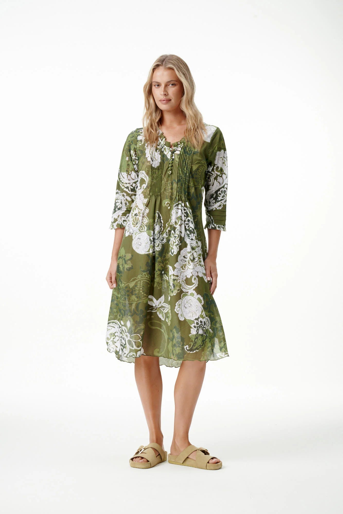 Shop Oneseason Middy Poppy Cotton Dress in Khaki Swirl - Oneseason Australia