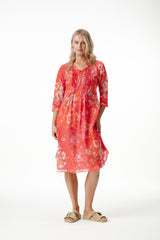 Oneseason Middy Poppy Cotton Dress in Rose Rouge