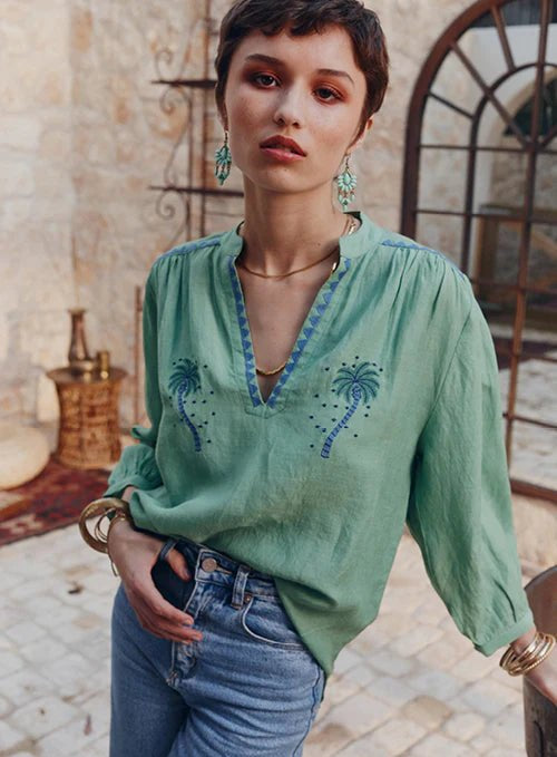 Shop Palmier Blouse | Mint Green - Marie Louise de Monterey