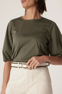 Shop Pima Lantern Sleeve Top | Khaki - Cable Melbourne