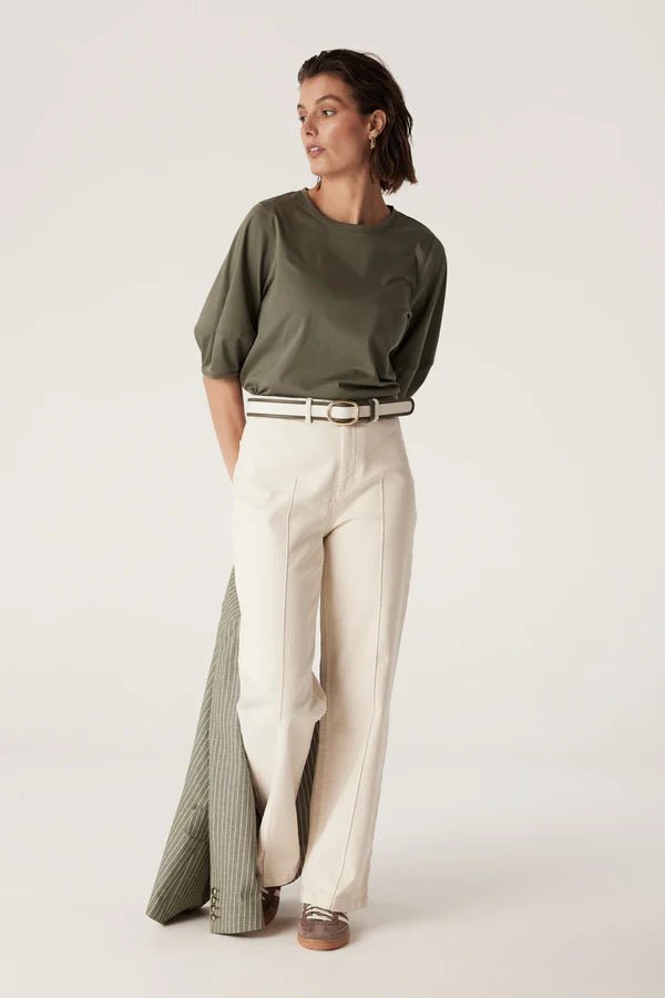 Shop Pima Lantern Sleeve Top | Khaki - Cable Melbourne