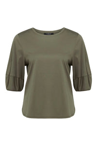 Shop Pima Lantern Sleeve Top | Khaki - Cable Melbourne