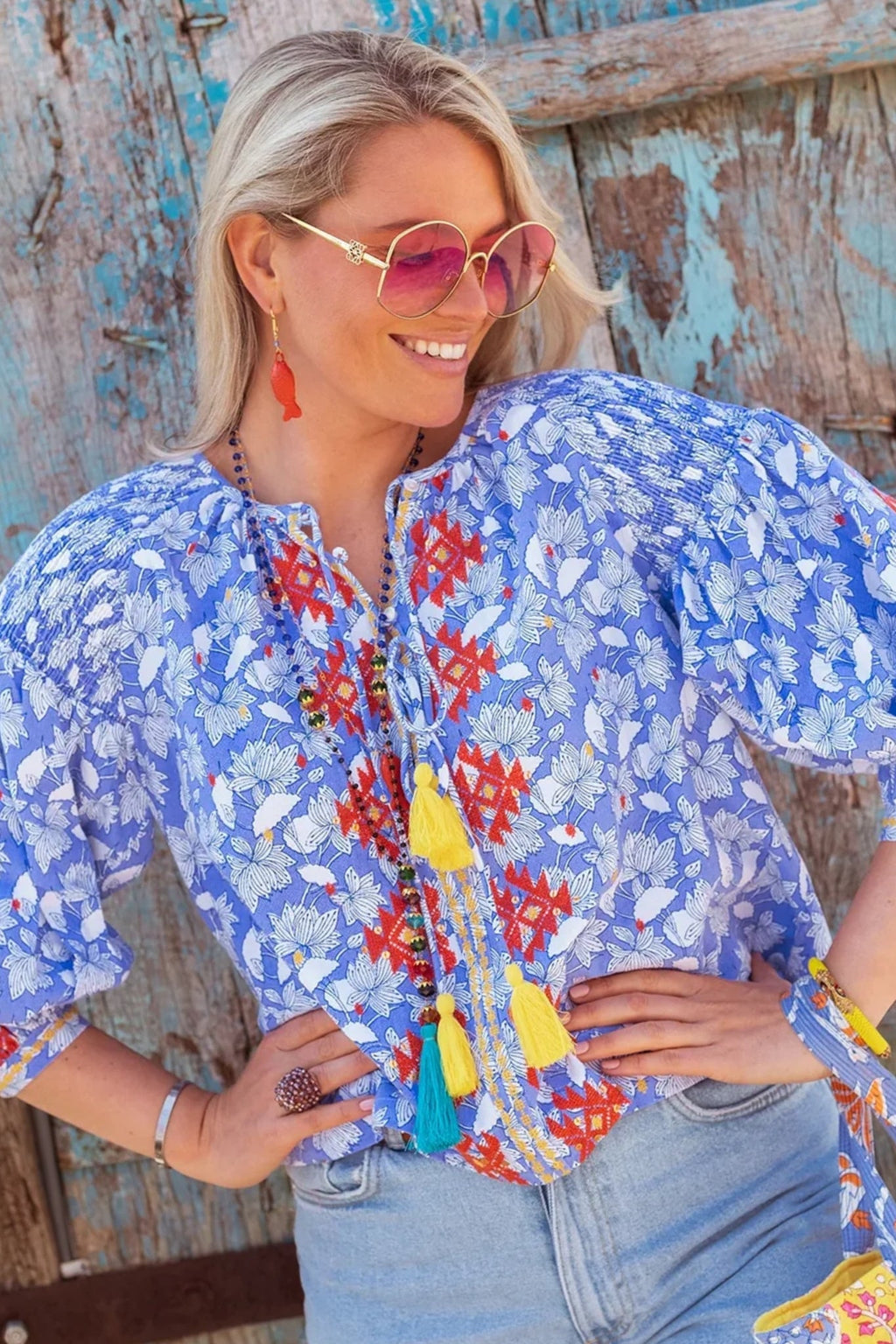 Shop Place du Soleil Lila Print Blouse - Place du Soleil