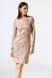 Shop Placement Sequins Sheath Dress Style 243774│ Matte Gold - Joseph Ribkoff