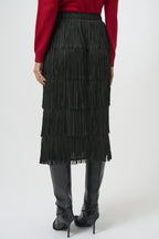 Shop Pleated Pencil Skirt with Tiered Fringe - Joseph Ribkoff
