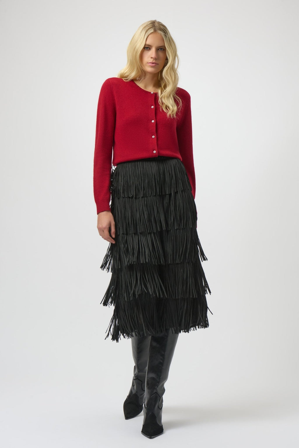 Shop Pleated Pencil Skirt with Tiered Fringe - Joseph Ribkoff