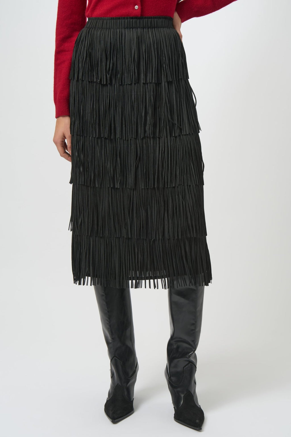 Shop Pleated Pencil Skirt with Tiered Fringe - Joseph Ribkoff