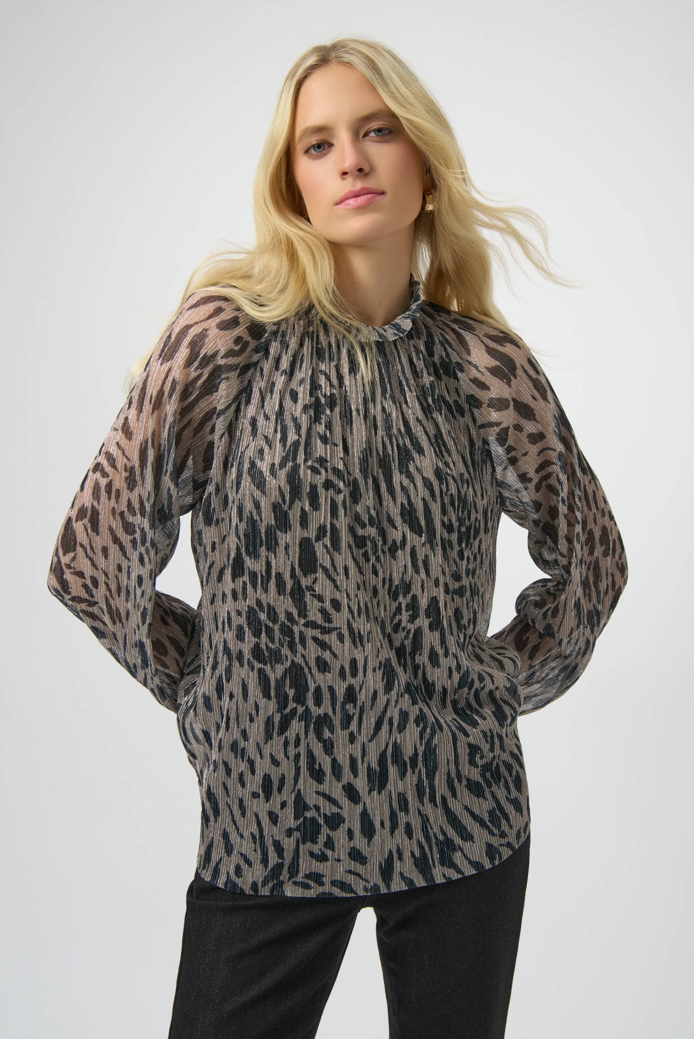 Shop Plissé Mesh Animal Print Straight Top - Joseph Ribkoff