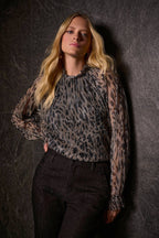 Shop Plissé Mesh Animal Print Straight Top - Joseph Ribkoff