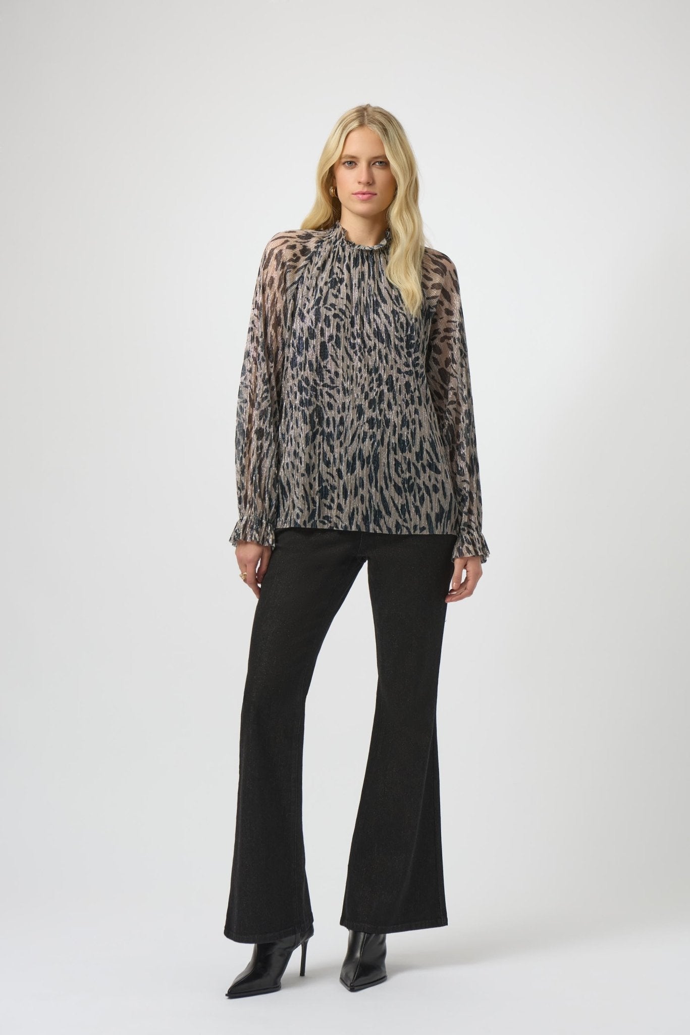 Shop Plissé Mesh Animal Print Straight Top - Joseph Ribkoff