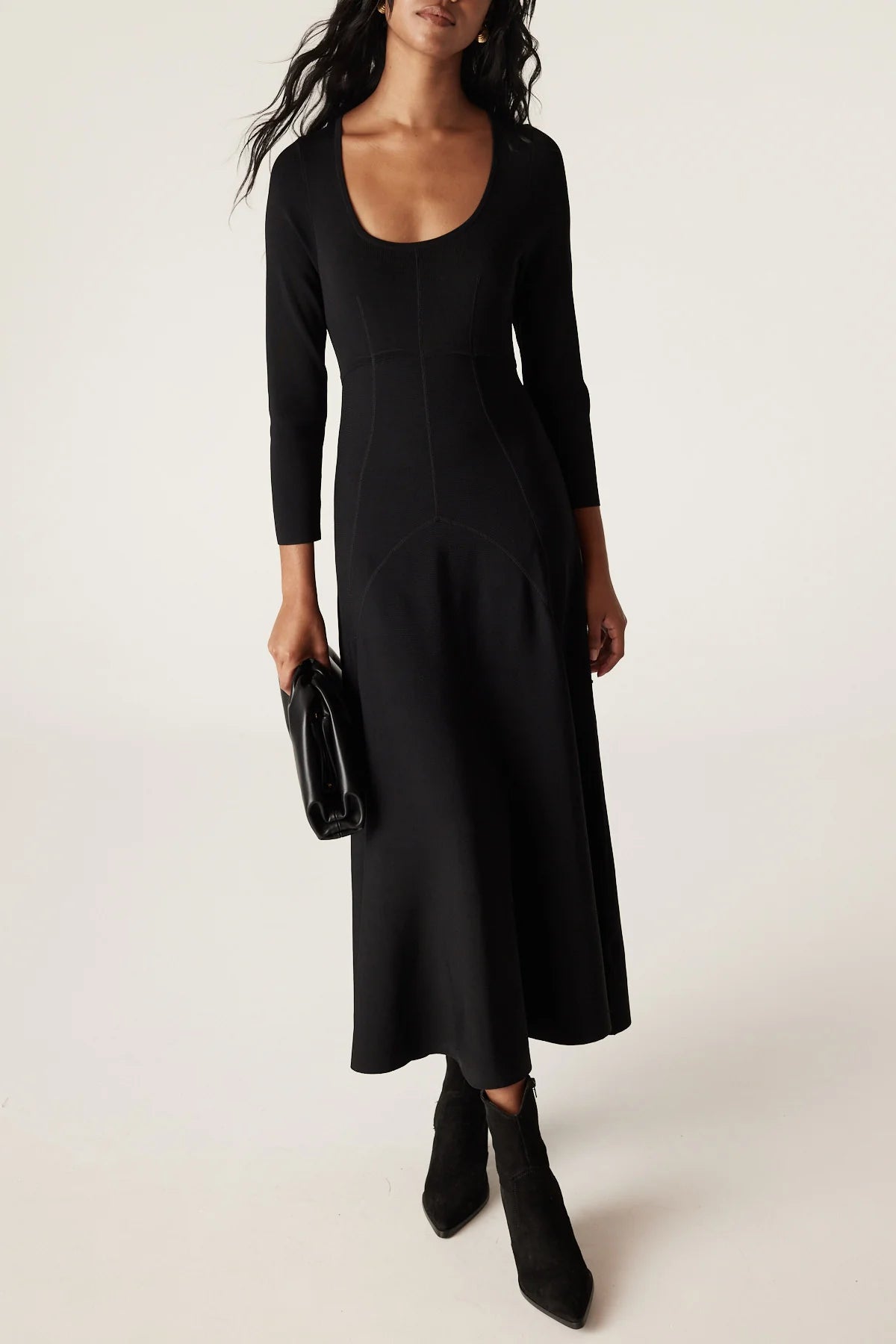 Shop PRE-ORDER Cable Melbourne Winter Crepe Bodice Midi Dress | Black - Cable Melbourne