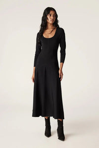 Shop PRE-ORDER Cable Melbourne Winter Crepe Bodice Midi Dress | Black - Cable Melbourne