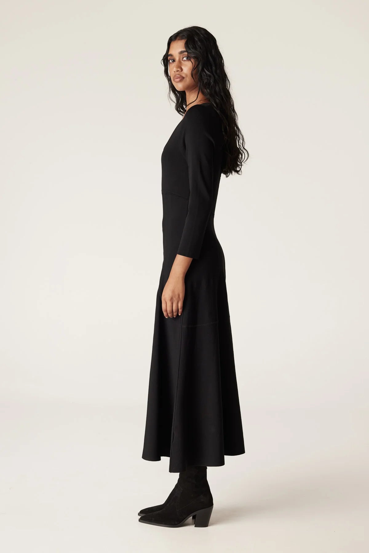 Shop PRE-ORDER Cable Melbourne Winter Crepe Bodice Midi Dress | Black - Cable Melbourne