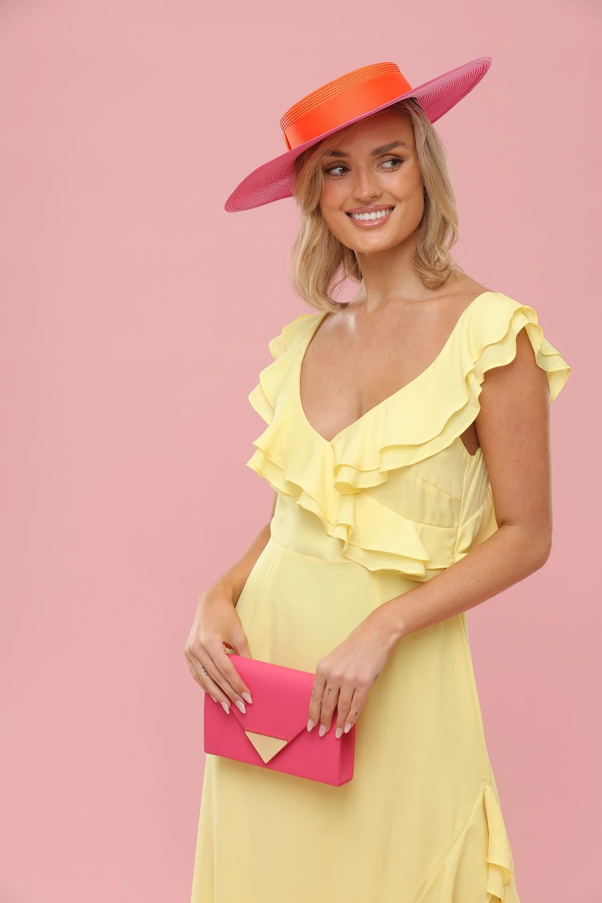 Shop PRE - ORDER Domino Boater Hat | Pink Orange - Morgan & Taylor