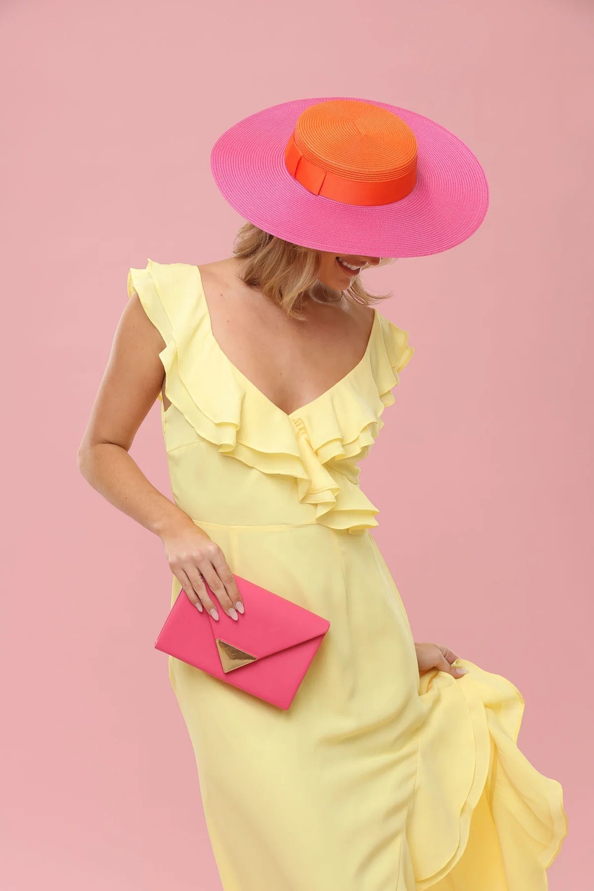 Shop PRE - ORDER Domino Boater Hat | Pink Orange - Morgan & Taylor