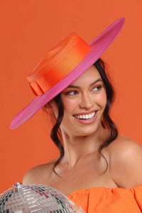 Shop PRE - ORDER Domino Boater Hat | Pink Orange - Morgan & Taylor