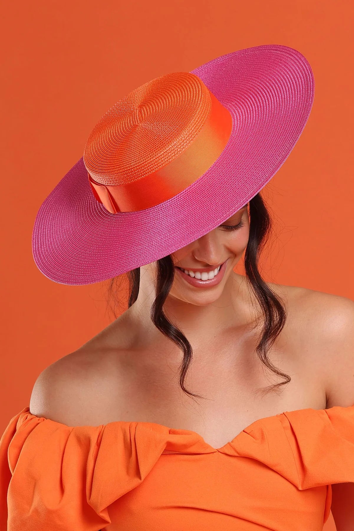 Shop PRE - ORDER Domino Boater Hat | Pink Orange - Morgan & Taylor