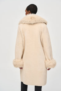 Shop PRE - ORDER Feather Yarn and Faux Fur Sweater Coat 243923 │ Champagne - Joseph Ribkoff