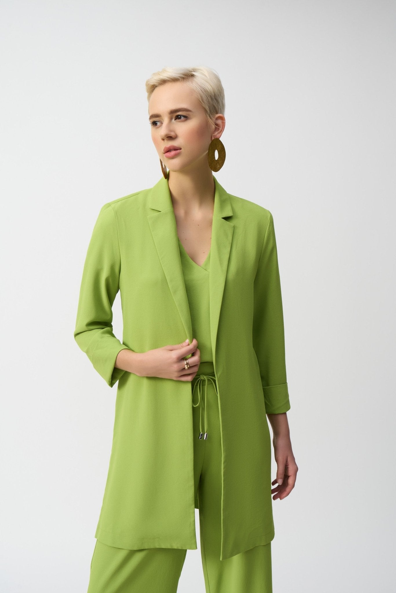 Shop PRE - ORDER Flowy Light Notched Longline Blazer Style 232275 | Greenery - Joseph Ribkoff