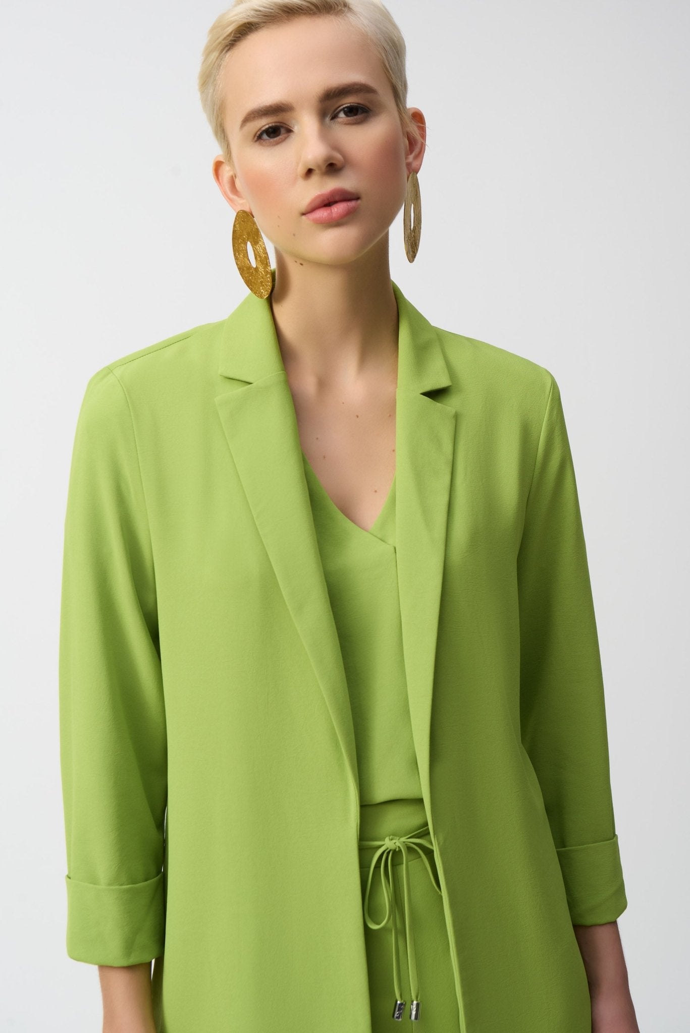 Shop PRE - ORDER Flowy Light Notched Longline Blazer Style 232275 | Greenery - Joseph Ribkoff