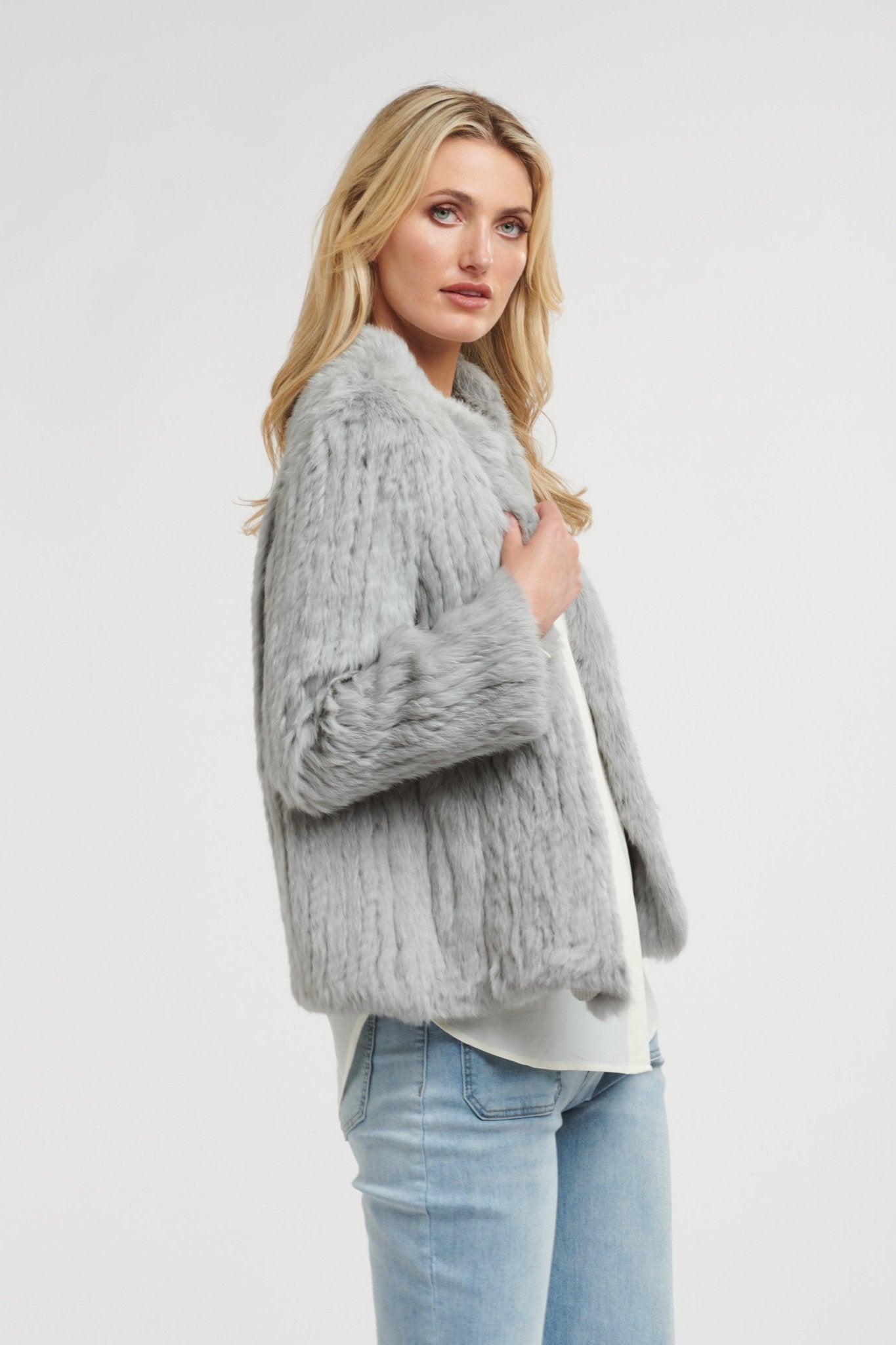 Shop PRE-ORDER High Neck Fur Jacket | Silver - 365 Days