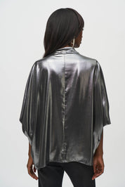 Shop PRE - ORDER Joseph Ribkoff Metallic Foiled Chiffon Wrap Top Style 244232| Pewter - Joseph Ribkoff