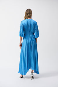 Shop PRE - ORDER Joseph Ribkoff Pleated Satin Midi Dress Style 251903│ Coastal Blue - Joseph Ribkoff