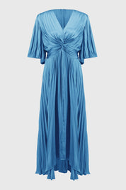 Shop PRE - ORDER Joseph Ribkoff Pleated Satin Midi Dress Style 251903│ Coastal Blue - Joseph Ribkoff