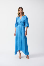 Shop PRE - ORDER Joseph Ribkoff Pleated Satin Midi Dress Style 251903│ Coastal Blue - Joseph Ribkoff