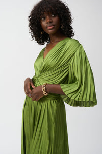 Shop PRE - ORDER Joseph Ribkoff Pleated Satin Midi Dress Style 251903│ Greenery - Joseph Ribkoff