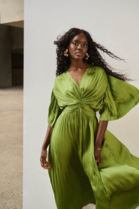 Shop PRE - ORDER Joseph Ribkoff Pleated Satin Midi Dress Style 251903│ Greenery - Joseph Ribkoff