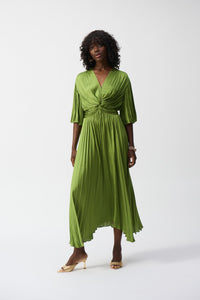 Shop PRE - ORDER Joseph Ribkoff Pleated Satin Midi Dress Style 251903│ Greenery - Joseph Ribkoff