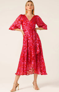 Shop PRE-ORDER Lily Fire Wrap Dress | Pink Red Floral - Sacha Drake