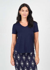 Shop PRE - ORDER Lou Lou Bamboo Veronica V - Neck Tee | Navy - Lou Lou Australia