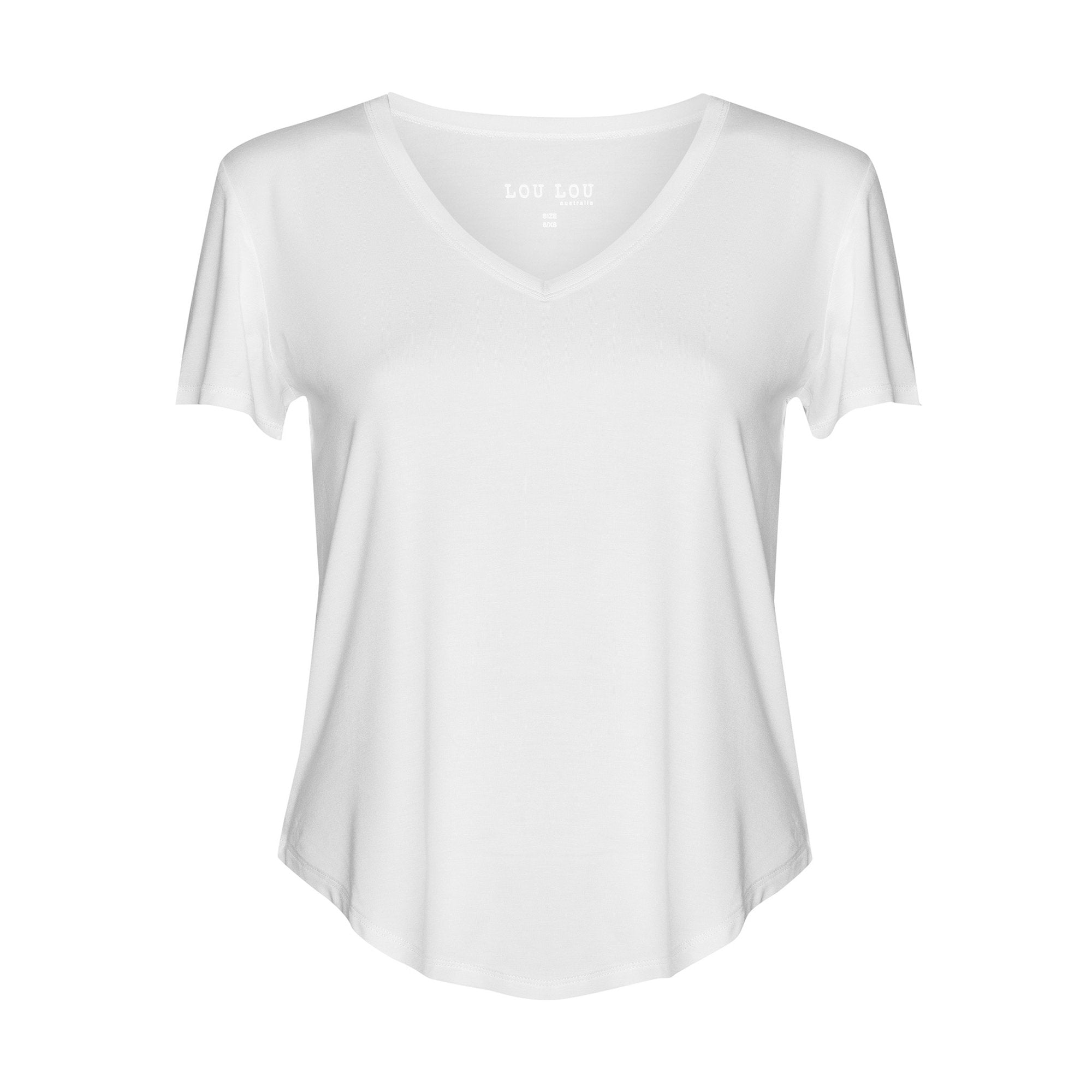 Shop PRE - ORDER Lou Lou Bamboo Veronica V - Neck Tee | White - Lou Lou Australia