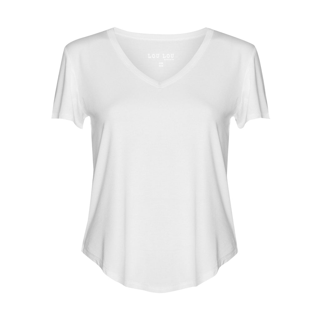 Shop PRE - ORDER Lou Lou Bamboo Veronica V - Neck Tee | White - Lou Lou Australia