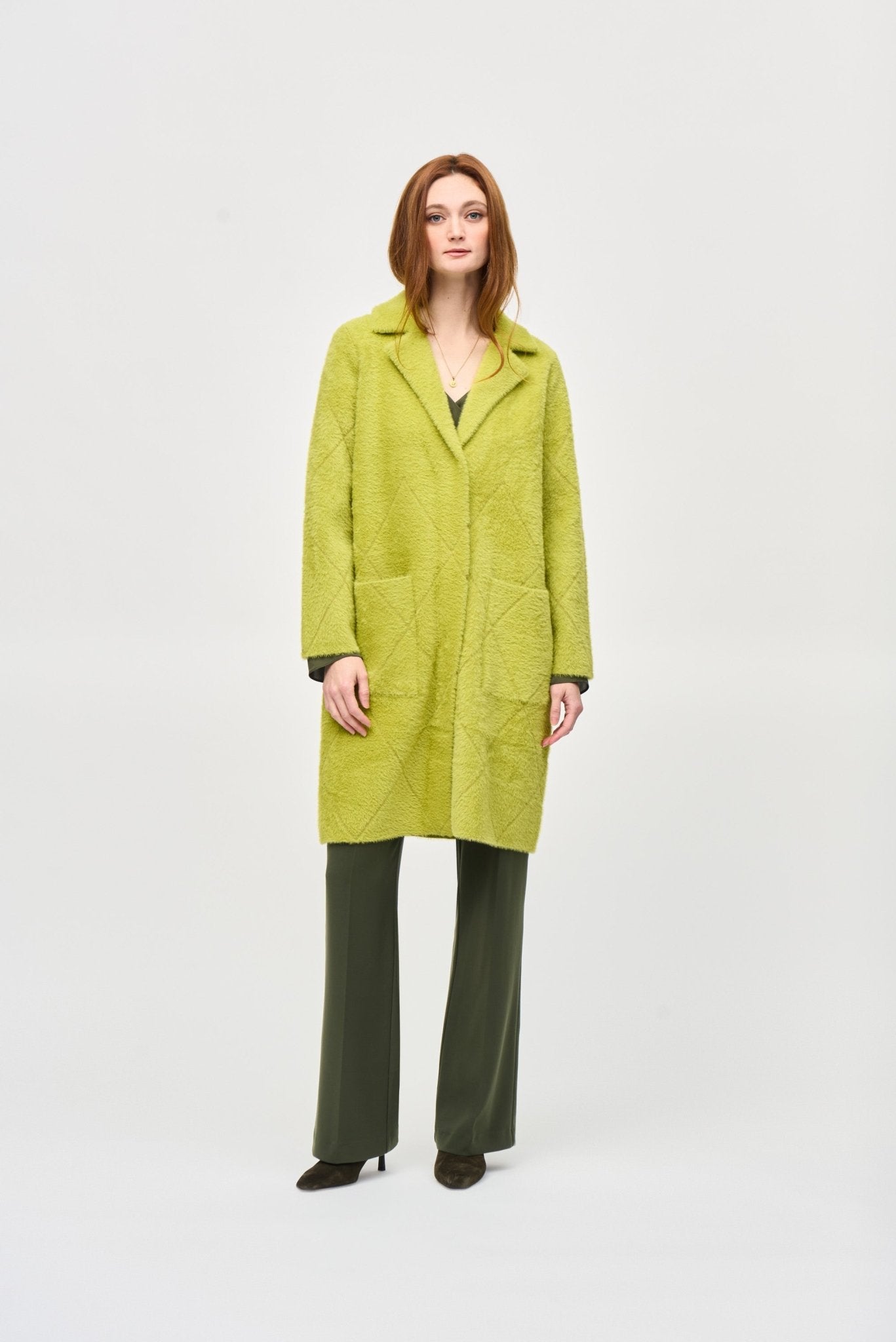 Shop PRE-ORDER Notched Collared Coat Style 233951 │ Wasabi - Joseph Ribkoff