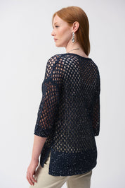 Shop PRE - ORDER Open Stitch Sweater with Sequins Style 241922S25 | Midnight Blue - JOSEPH RIBKOFF