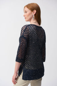 Shop PRE - ORDER Open Stitch Sweater with Sequins Style 241922S25 | Midnight Blue - JOSEPH RIBKOFF