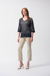 Shop PRE - ORDER Open Stitch Sweater with Sequins Style 241922S25 | Midnight Blue - JOSEPH RIBKOFF