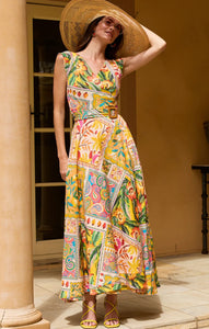 Shop PRE - ORDER Sacha Drake Canary Maxi Wrap Linen Dress | Mango Paisley Print - Sacha Drake