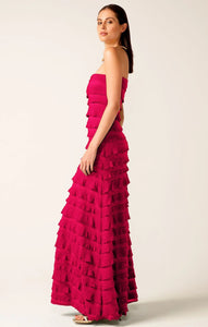 Shop PRE - ORDER Sacha Drake Maddison Tiered Strapless Maxi Dress | Raspberry Red - Sacha Drake