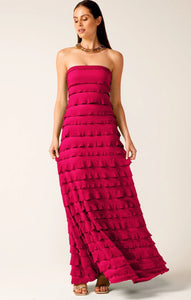 Shop PRE - ORDER Sacha Drake Maddison Tiered Strapless Maxi Dress | Raspberry Red - Sacha Drake