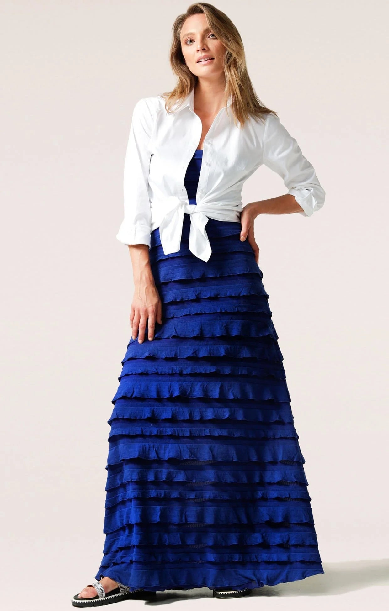 Shop PRE - ORDER Sacha Drake Maddison Tiered Strapless Maxi Dress | Sapphire Blue - Sacha Drake