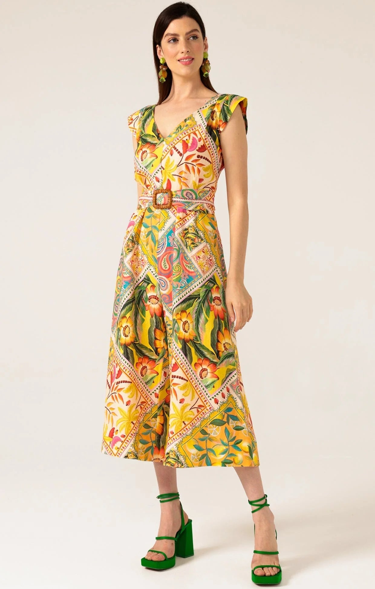 Shop PRE - ORDER Sacha Drake Oranges and Sunshine Linen Jumpsuit | Mango Paisley Tile Print - Sacha Drake