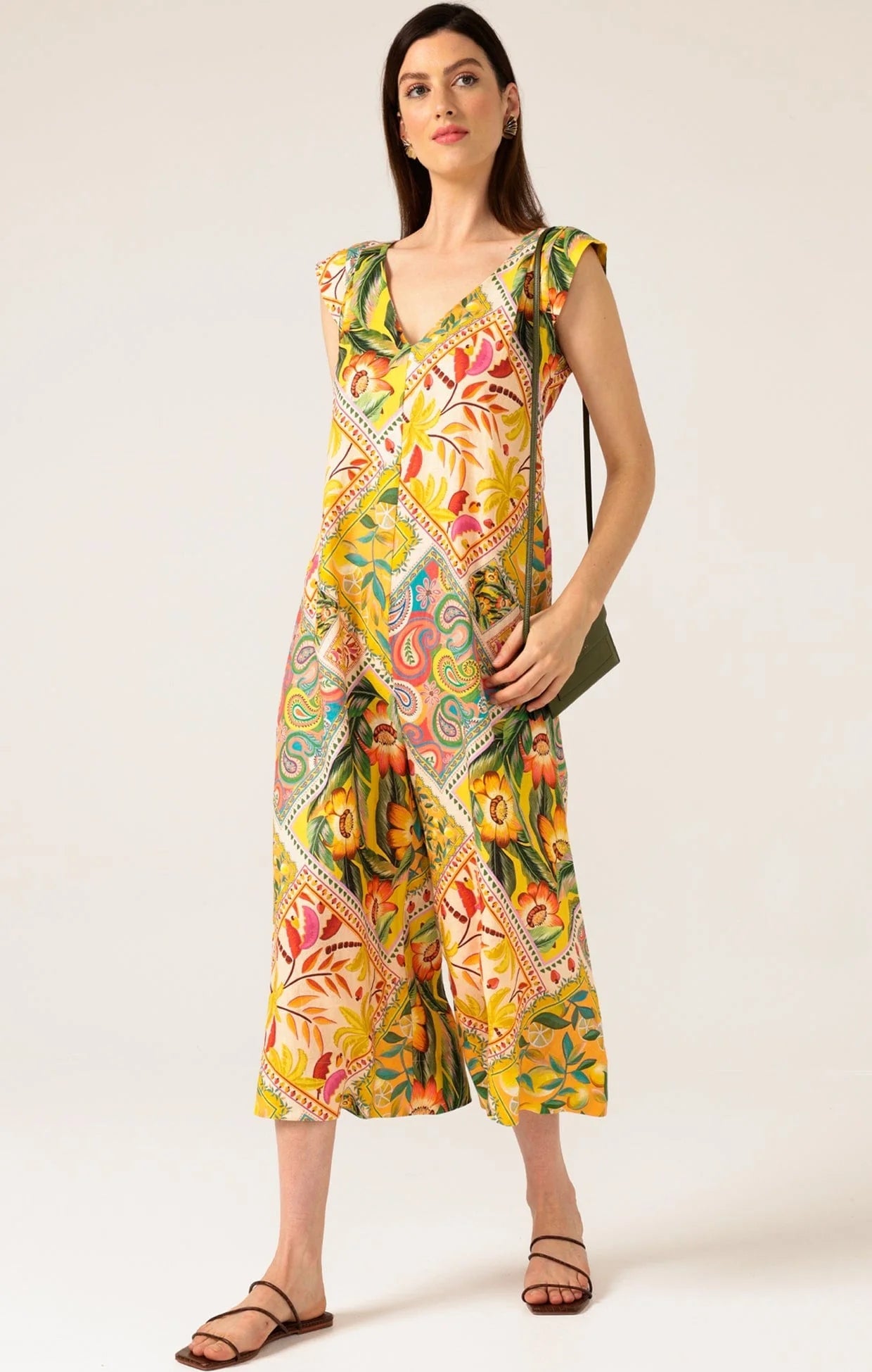 Shop PRE - ORDER Sacha Drake Oranges and Sunshine Linen Jumpsuit | Mango Paisley Tile Print - Sacha Drake